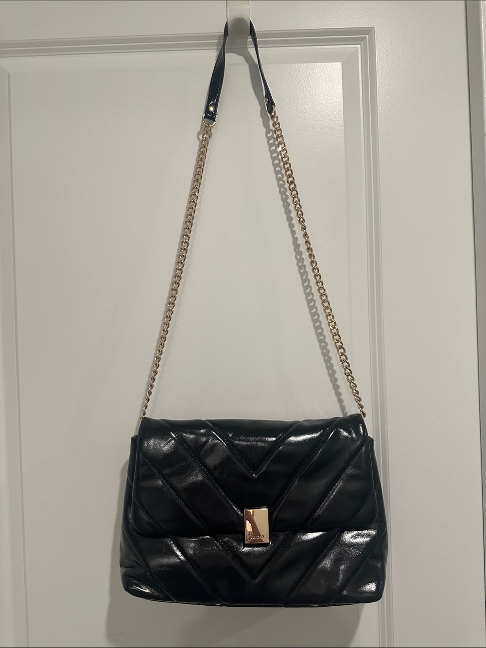 Aldo Black Quilted Shoulder Bag with Gold Hardware